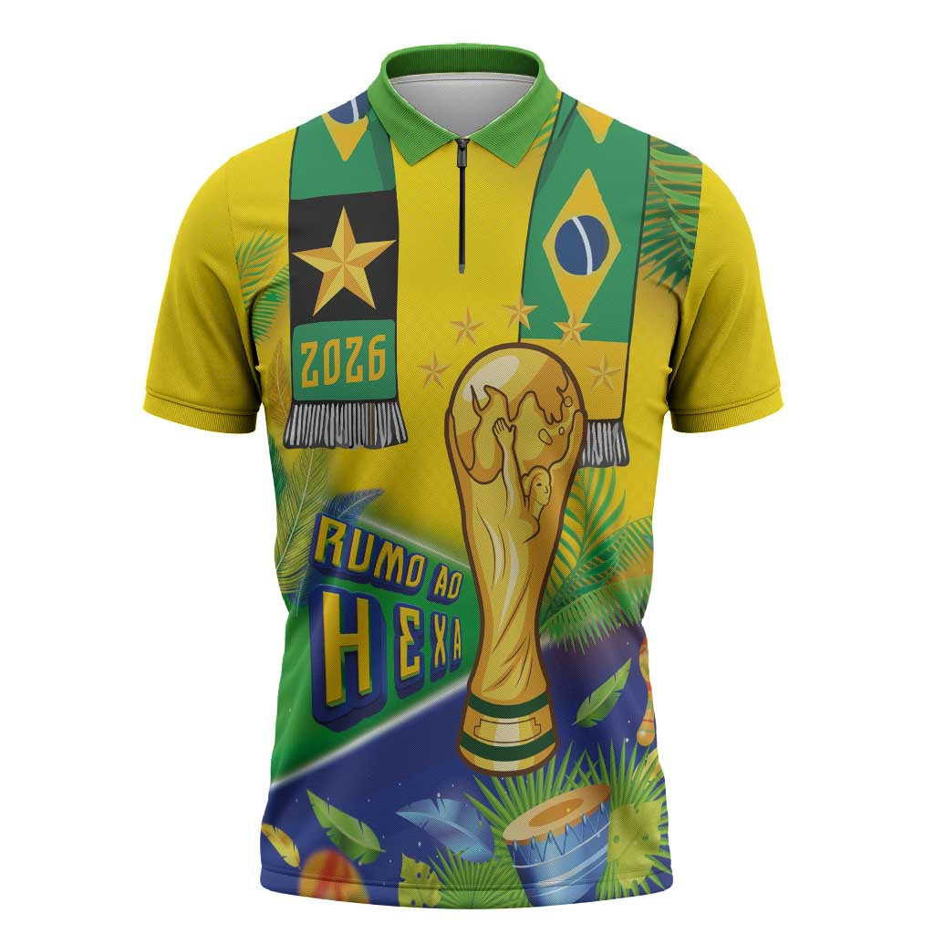 Brasil Football Custom Zipper Polo Shirt Rumo ao Hexa 2026