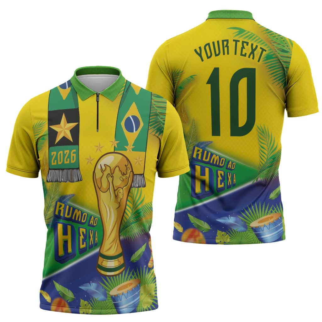 Brasil Football Custom Zipper Polo Shirt Rumo ao Hexa 2026
