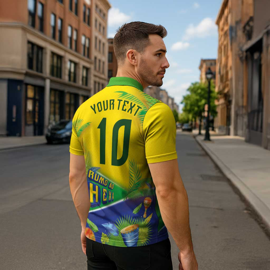 Brasil Football Custom Zipper Polo Shirt Rumo ao Hexa 2026