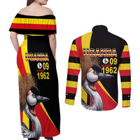 Uganda Independence Day with Crowned Cranes Couples Matching Off Shoulder Maxi Dress and Long Sleeve Button Shirt - Wonder Print Shop