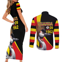 Uganda Independence Day with Crowned Cranes Couples Matching Short Sleeve Bodycon Dress and Long Sleeve Button Shirt - Wonder Print Shop
