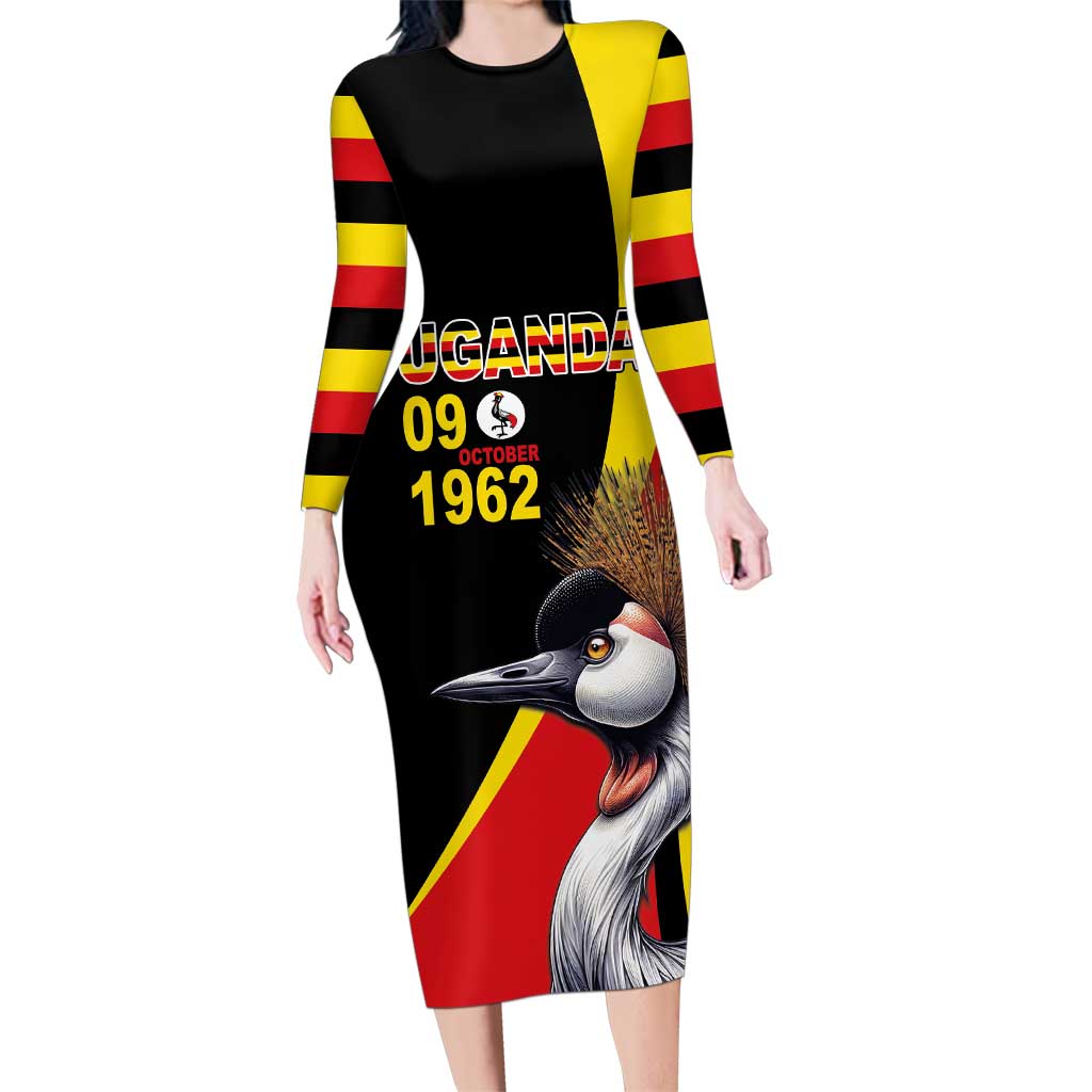 Uganda Independence Day with Crowned Cranes Family Matching Long Sleeve Bodycon Dress and Hawaiian Shirt - Wonder Print Shop