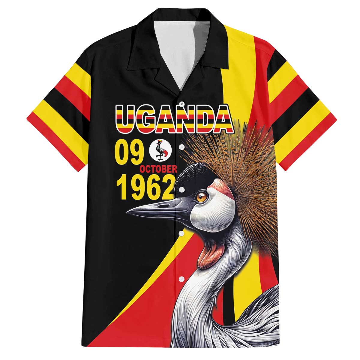 Uganda Independence Day with Crowned Cranes Family Matching Off Shoulder Short Dress and Hawaiian Shirt - Wonder Print Shop