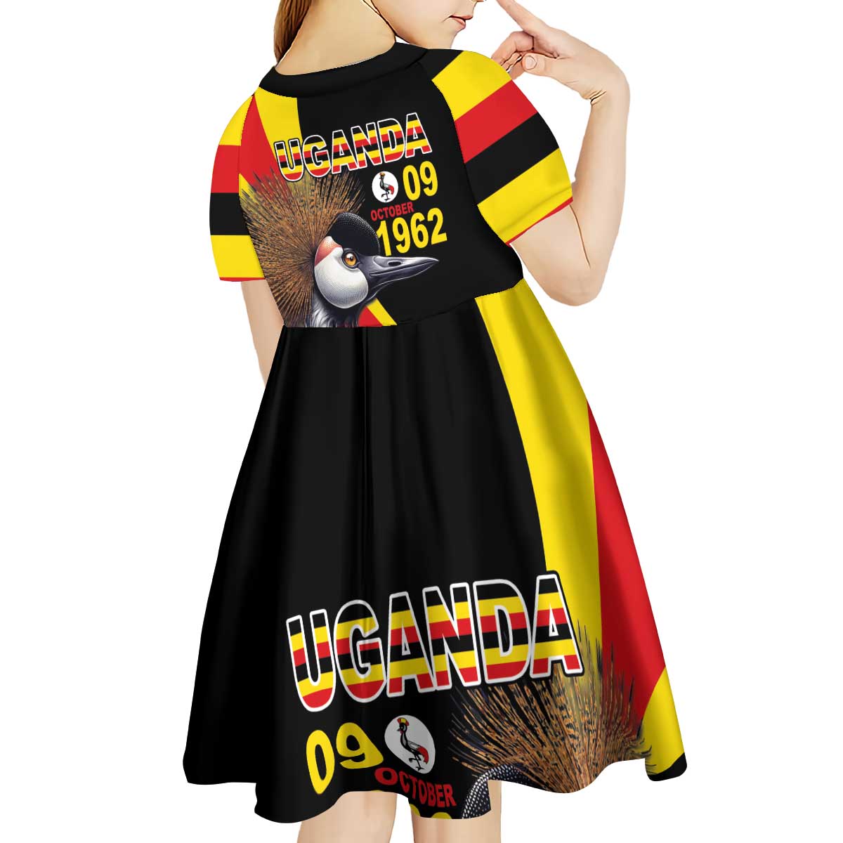 Uganda Independence Day with Crowned Cranes Kid Short Sleeve Dress - Wonder Print Shop