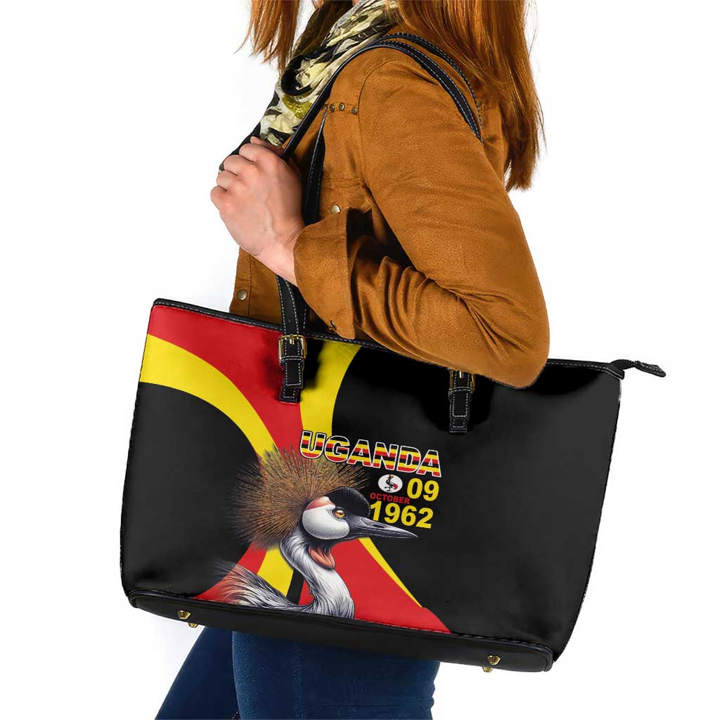 Uganda Independence Day with Crowned Cranes Leather Tote Bag - Wonder Print Shop