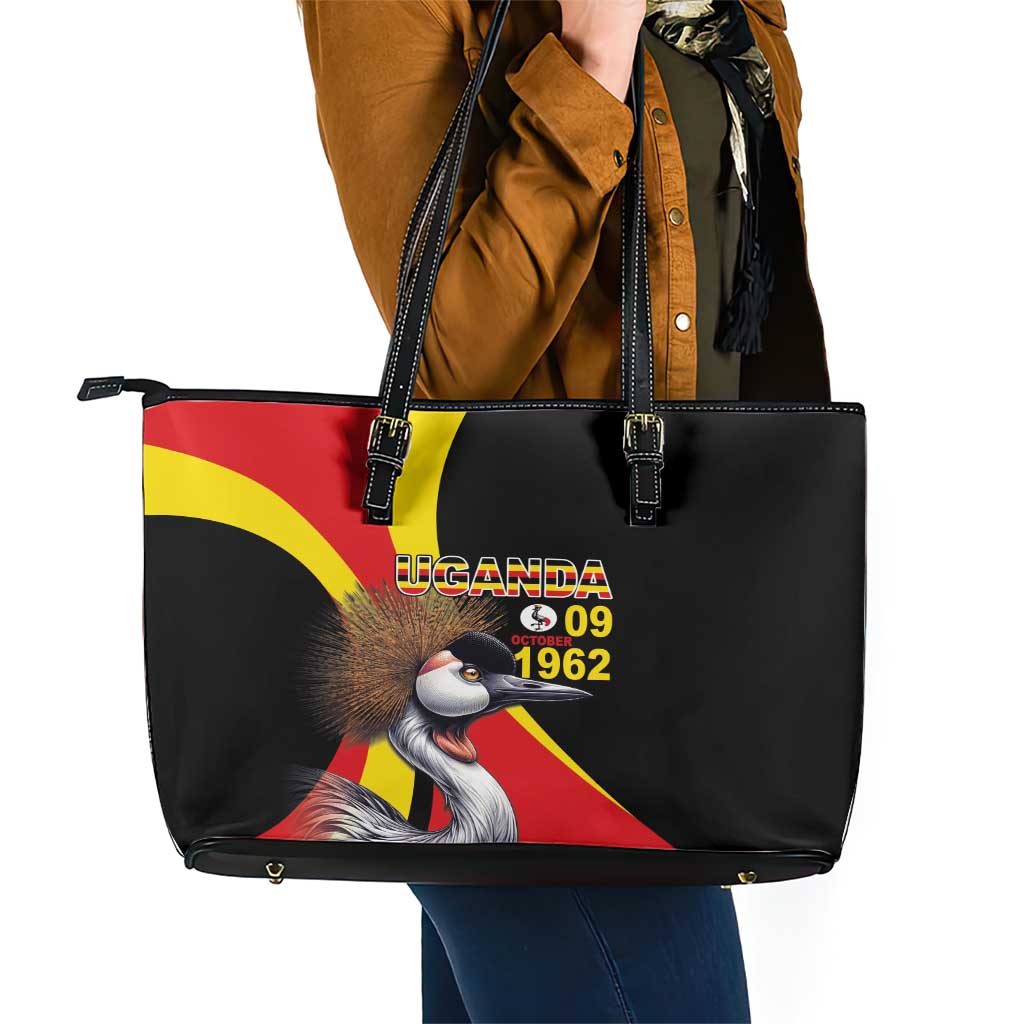Uganda Independence Day with Crowned Cranes Leather Tote Bag - Wonder Print Shop
