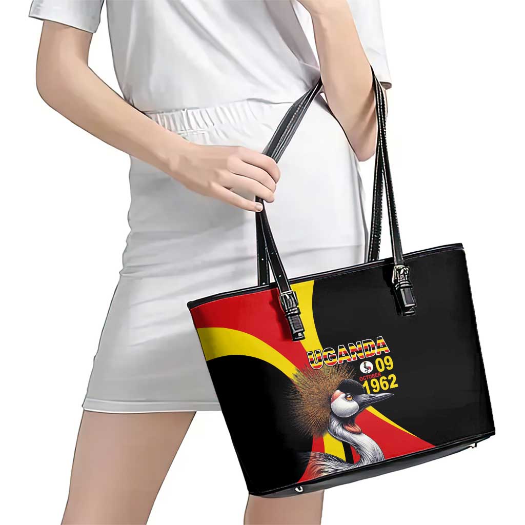 Uganda Independence Day with Crowned Cranes Leather Tote Bag - Wonder Print Shop