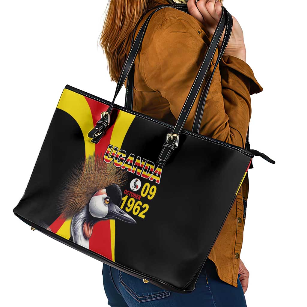 Uganda Independence Day with Crowned Cranes Leather Tote Bag - Wonder Print Shop