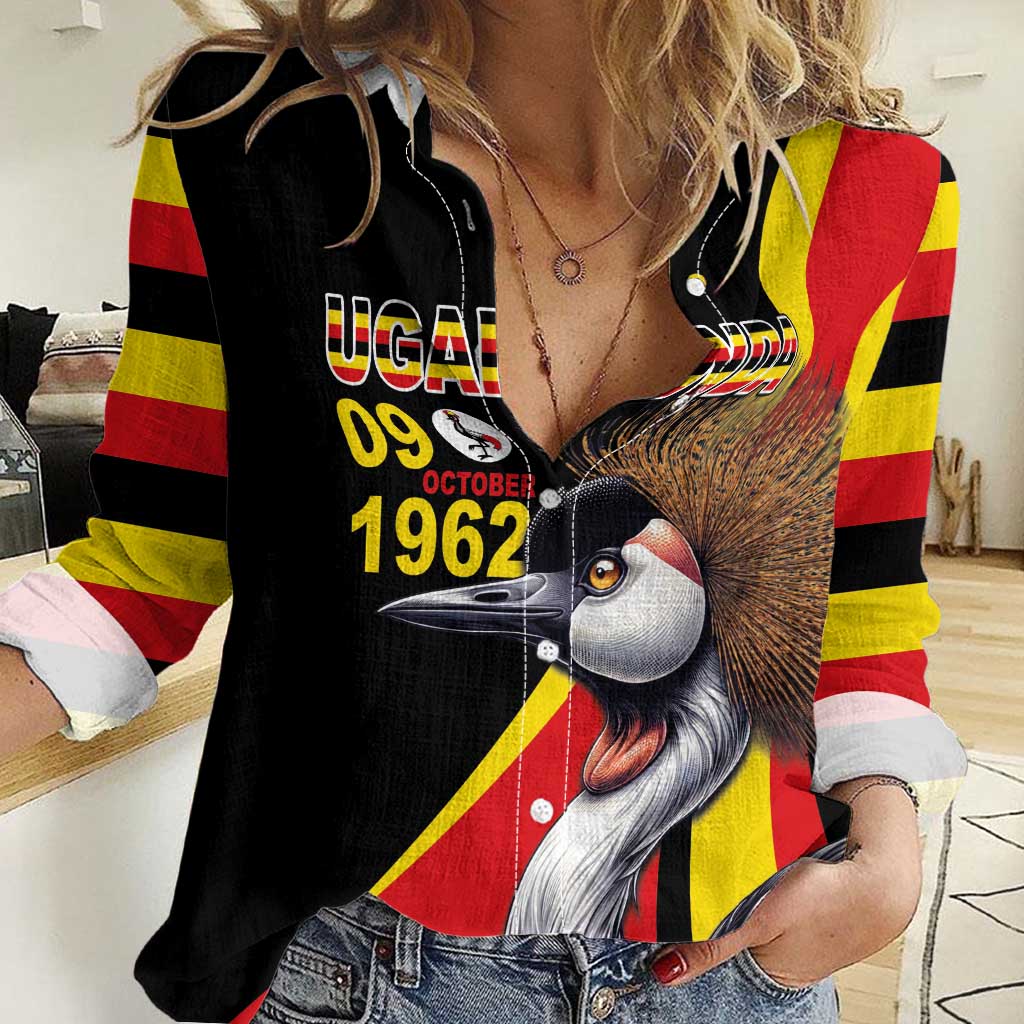 Uganda Independence Day with Crowned Cranes Women Casual Shirt - Wonder Print Shop