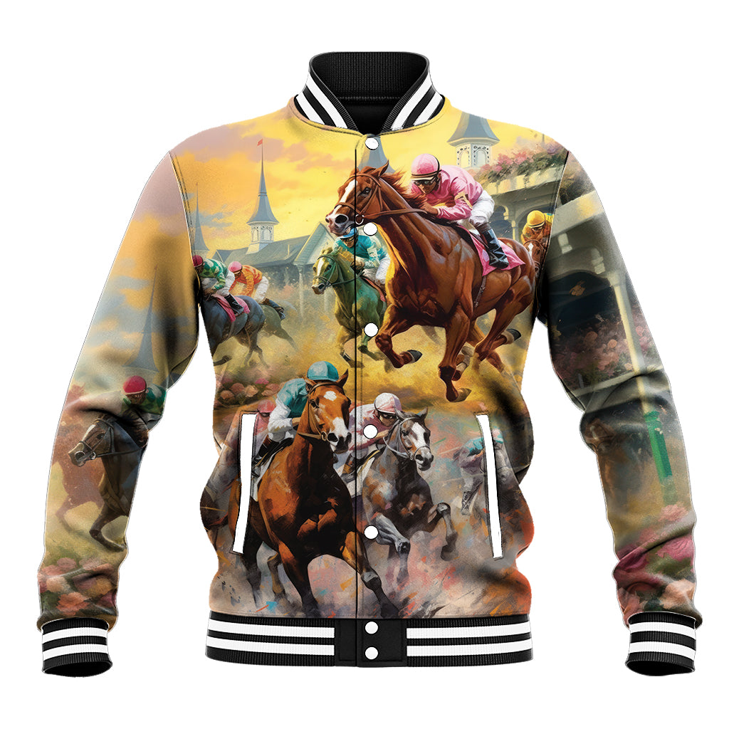 Kentucky Horses Racing Watercolor Baseball Jacket - Wonder Print Shop