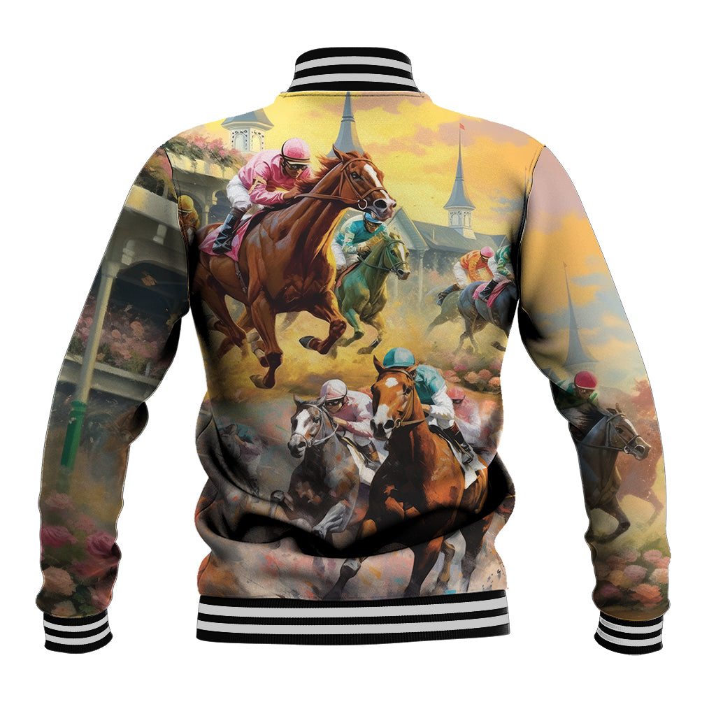 Kentucky Horses Racing Watercolor Baseball Jacket - Wonder Print Shop