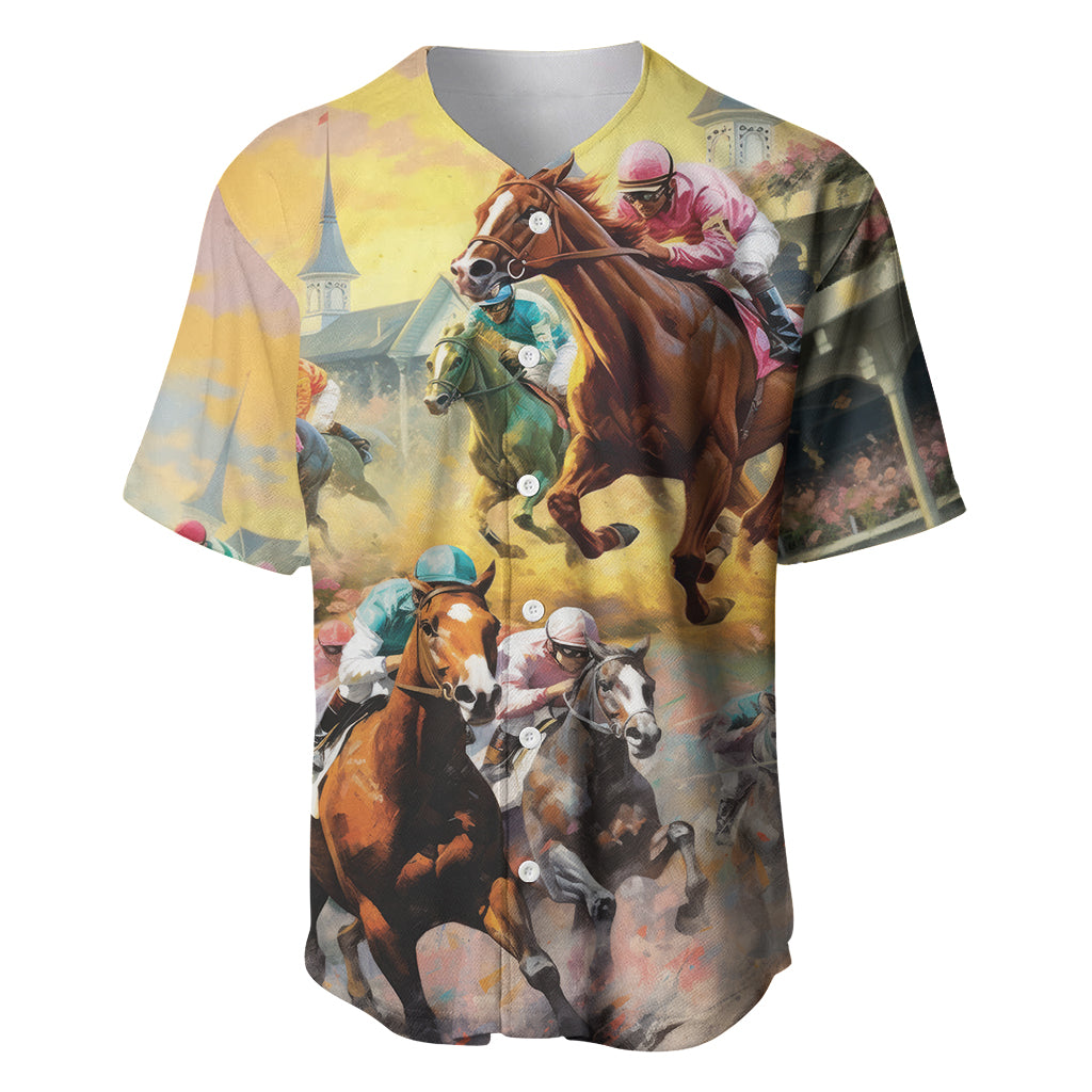 Kentucky Horses Racing Watercolor Baseball Jersey - Wonder Print Shop