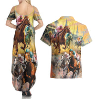 Kentucky Horses Racing Watercolor Couples Matching Summer Maxi Dress and Hawaiian Shirt - Wonder Print Shop