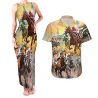 Kentucky Horses Racing Watercolor Couples Matching Tank Maxi Dress and Hawaiian Shirt - Wonder Print Shop