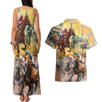 Kentucky Horses Racing Watercolor Couples Matching Tank Maxi Dress and Hawaiian Shirt - Wonder Print Shop