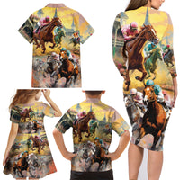 Kentucky Horses Racing Watercolor Family Matching Long Sleeve Bodycon Dress and Hawaiian Shirt - Wonder Print Shop