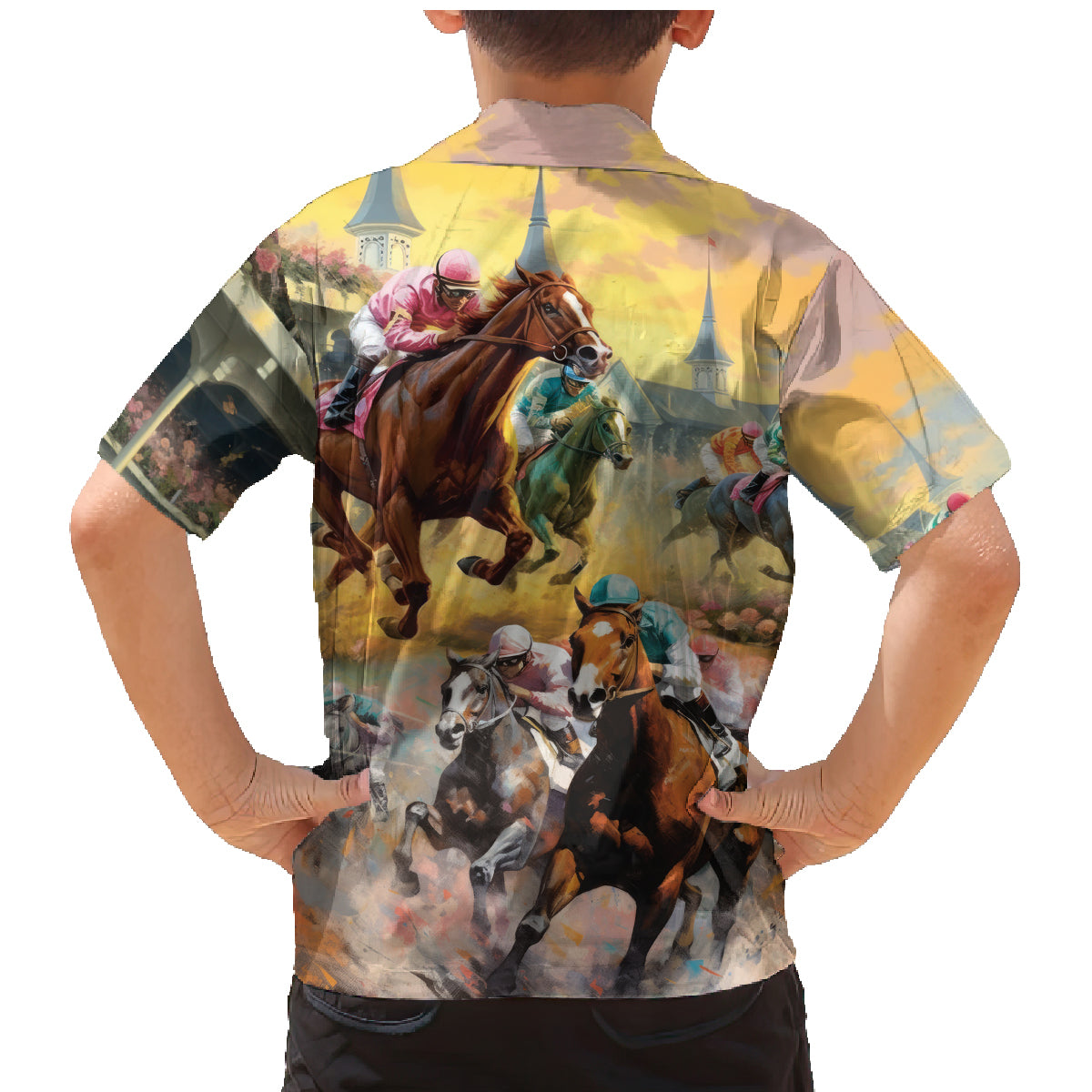 Kentucky Horses Racing Watercolor Family Matching Mermaid Dress and Hawaiian Shirt - Wonder Print Shop