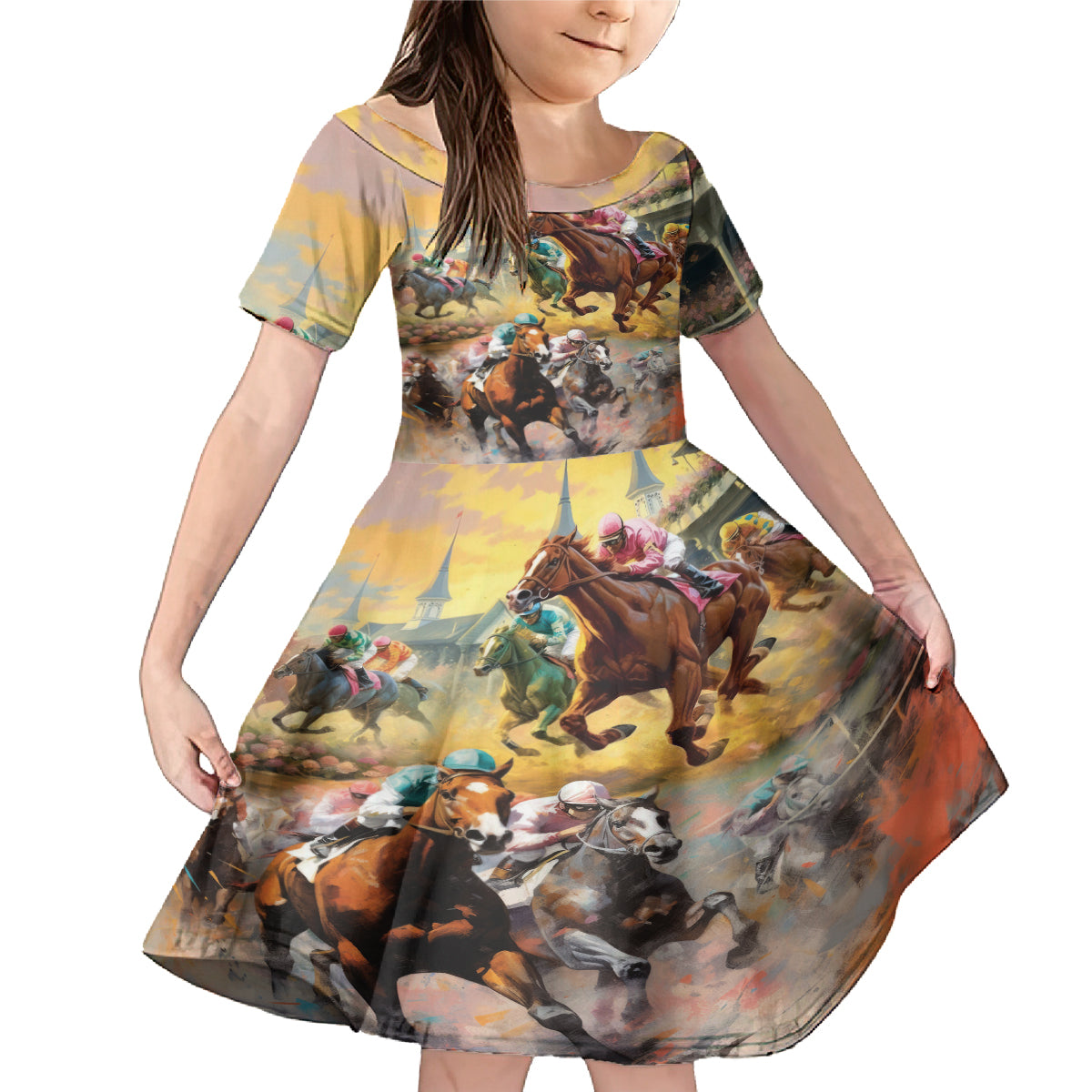 Kentucky Horses Racing Watercolor Family Matching Mermaid Dress and Hawaiian Shirt - Wonder Print Shop