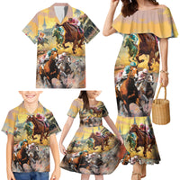 Kentucky Horses Racing Watercolor Family Matching Mermaid Dress and Hawaiian Shirt - Wonder Print Shop