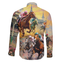Kentucky Horses Racing Watercolor Family Matching Off The Shoulder Long Sleeve Dress and Hawaiian Shirt - Wonder Print Shop