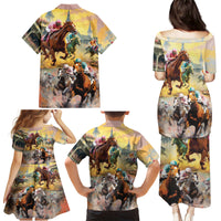Kentucky Horses Racing Watercolor Family Matching Puletasi and Hawaiian Shirt - Wonder Print Shop