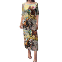 Kentucky Horses Racing Watercolor Family Matching Puletasi and Hawaiian Shirt - Wonder Print Shop