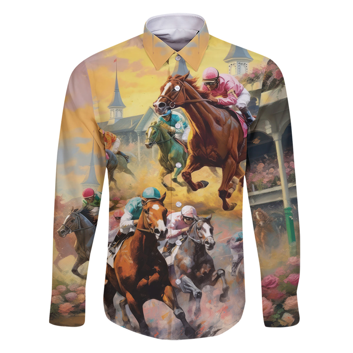 Kentucky Horses Racing Watercolor Family Matching Short Sleeve Bodycon Dress and Hawaiian Shirt - Wonder Print Shop