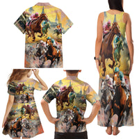 Kentucky Horses Racing Watercolor Family Matching Tank Maxi Dress and Hawaiian Shirt - Wonder Print Shop