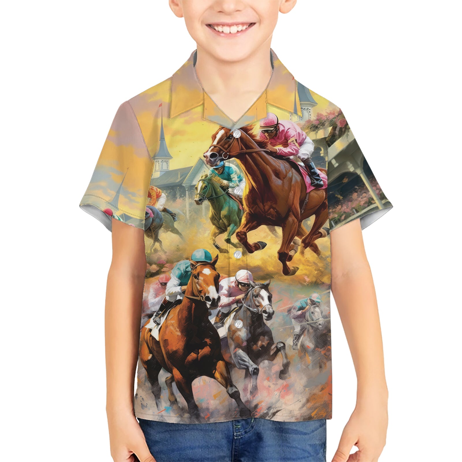 Kentucky Horses Racing Watercolor Kid Hawaiian Shirt - Wonder Print Shop
