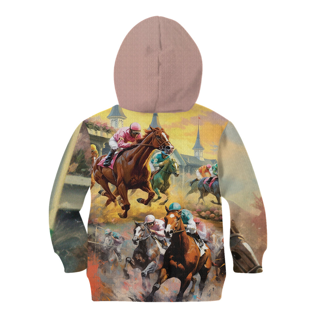 Kentucky Horses Racing Watercolor Kid Hoodie - Wonder Print Shop