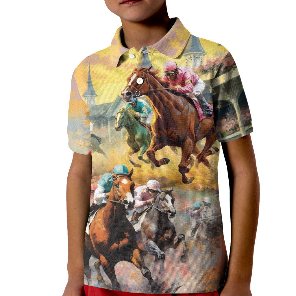 Kentucky Horses Racing Watercolor Kid Polo Shirt - Wonder Print Shop