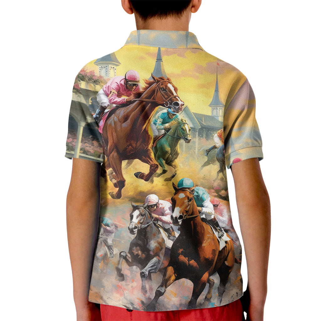 Kentucky Horses Racing Watercolor Kid Polo Shirt - Wonder Print Shop