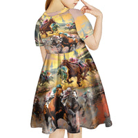 Kentucky Horses Racing Watercolor Kid Short Sleeve Dress - Wonder Print Shop