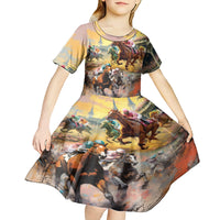 Kentucky Horses Racing Watercolor Kid Short Sleeve Dress - Wonder Print Shop