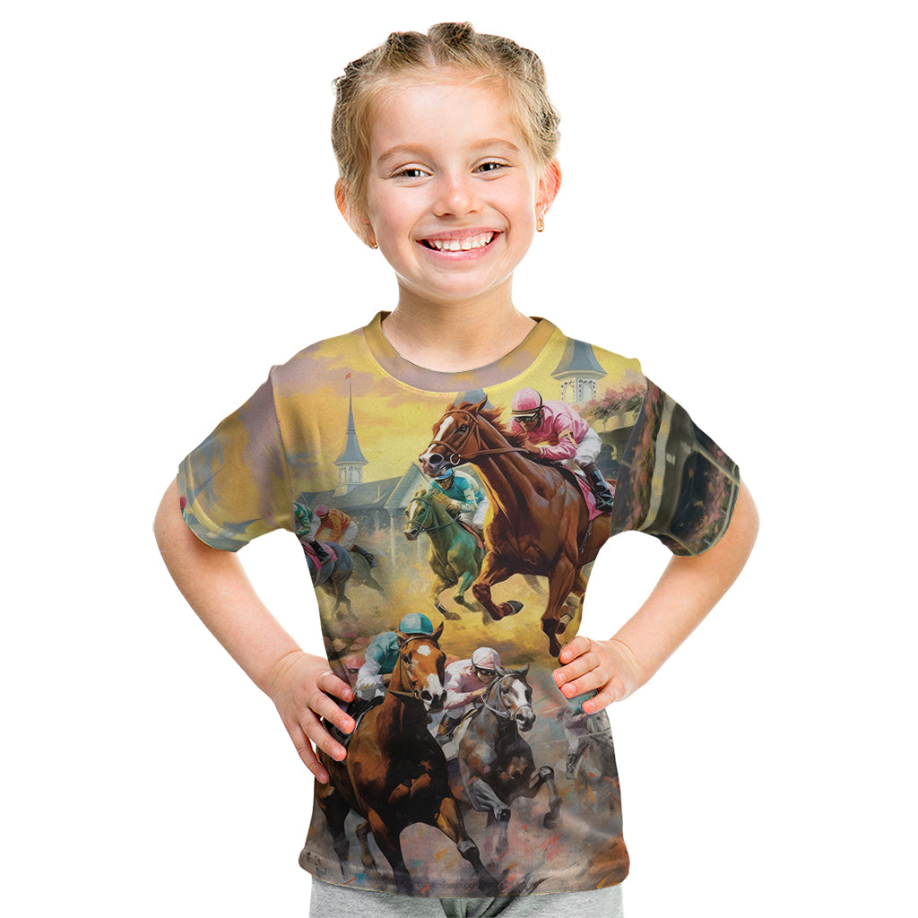 Kentucky Horses Racing Watercolor Kid T Shirt - Wonder Print Shop