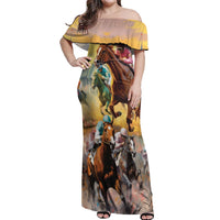 Kentucky Horses Racing Watercolor Off Shoulder Maxi Dress - Wonder Print Shop