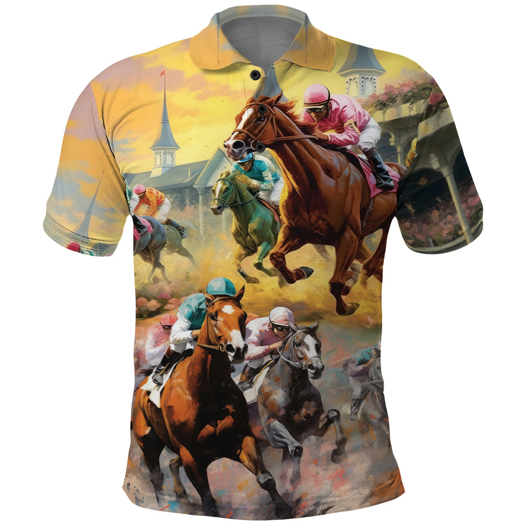 Kentucky Horses Racing Watercolor Polo Shirt - Wonder Print Shop