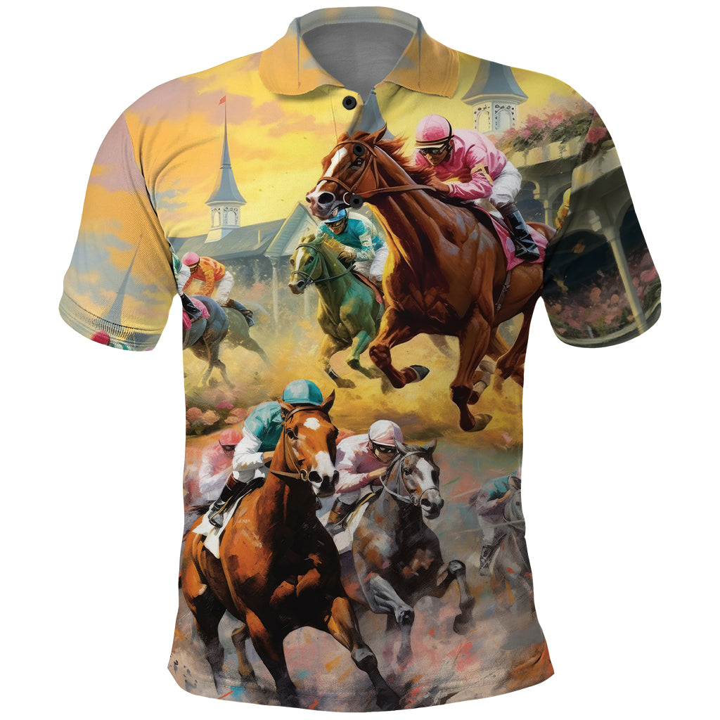 Kentucky Horses Racing Watercolor Polo Shirt