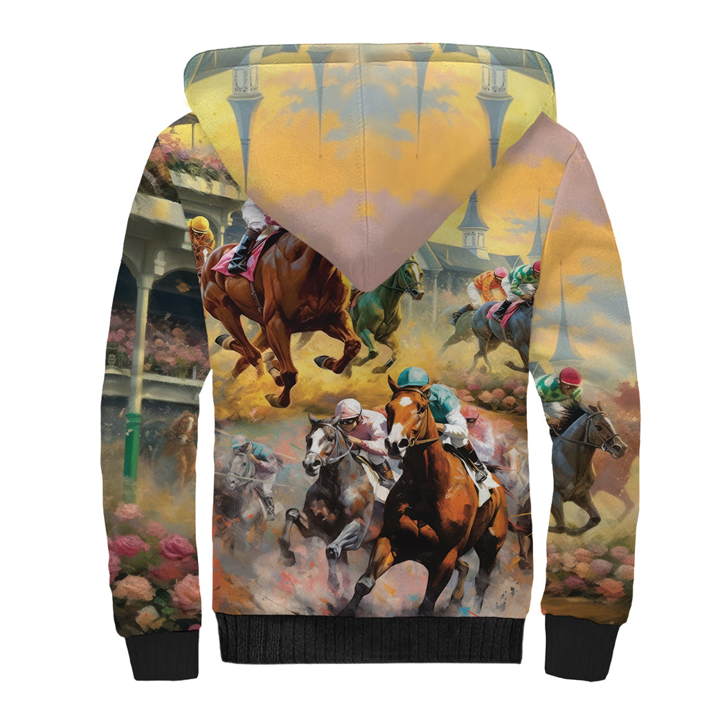 Kentucky Horses Racing Watercolor Sherpa Hoodie - Wonder Print Shop