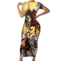 Kentucky Horses Racing Watercolor Short Sleeve Bodycon Dress - Wonder Print Shop