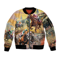 Kentucky Horses Racing Watercolor Sleeve Zip Bomber Jacket - Wonder Print Shop
