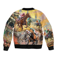 Kentucky Horses Racing Watercolor Sleeve Zip Bomber Jacket - Wonder Print Shop