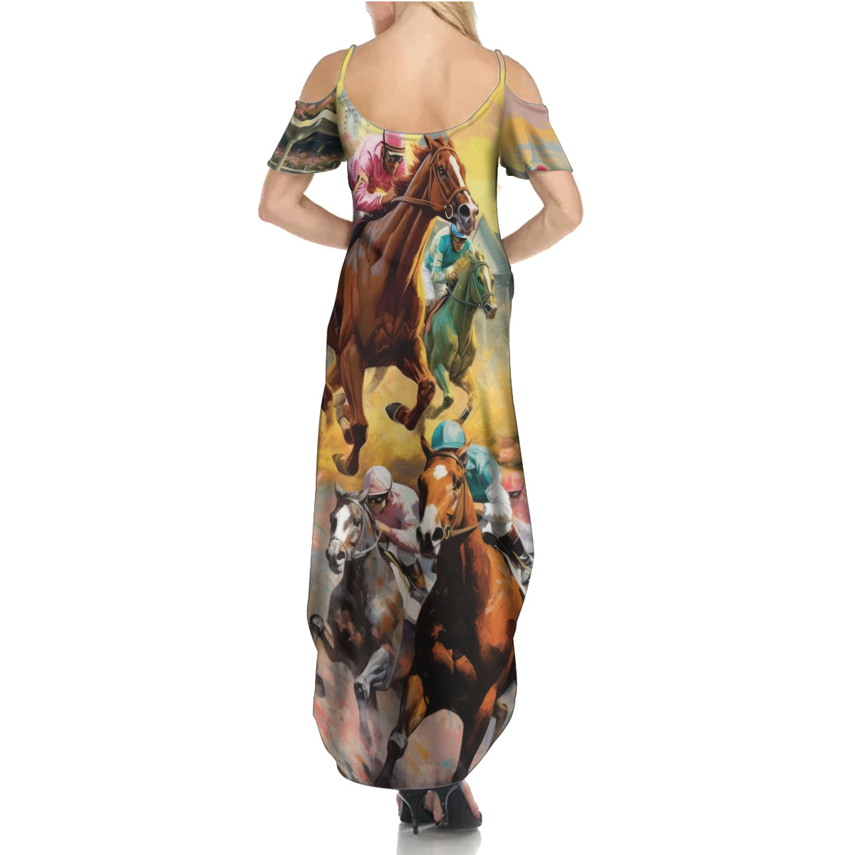 Kentucky Horses Racing Watercolor Summer Maxi Dress - Wonder Print Shop