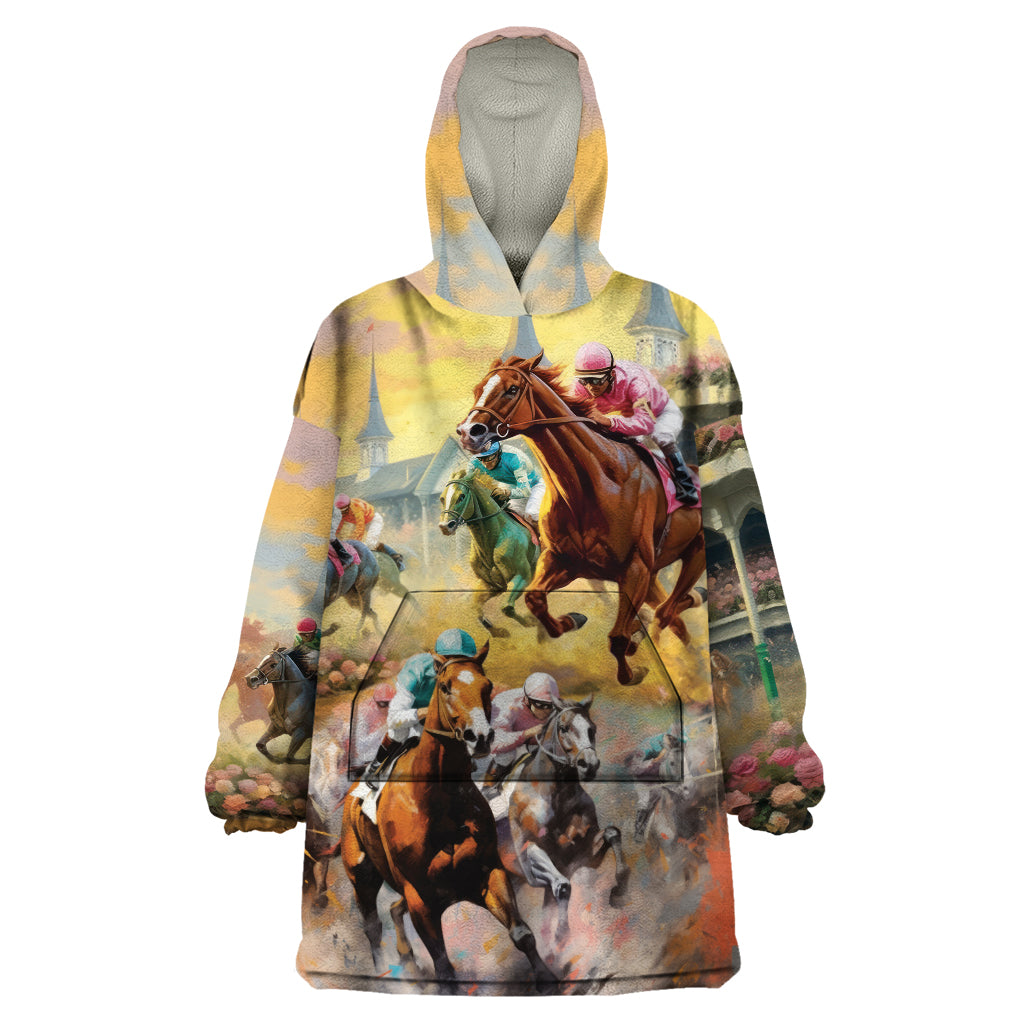 Kentucky Horses Racing Watercolor Wearable Blanket Hoodie