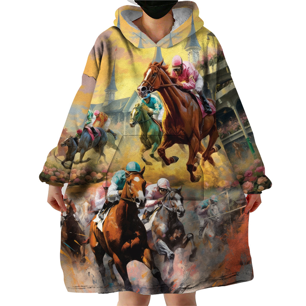 Kentucky Horses Racing Watercolor Wearable Blanket Hoodie - Wonder Print Shop