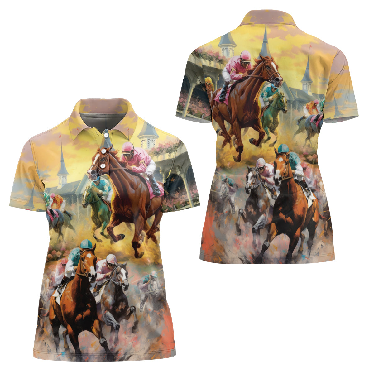 Kentucky Horses Racing Watercolor Women Polo Shirt - Wonder Print Shop