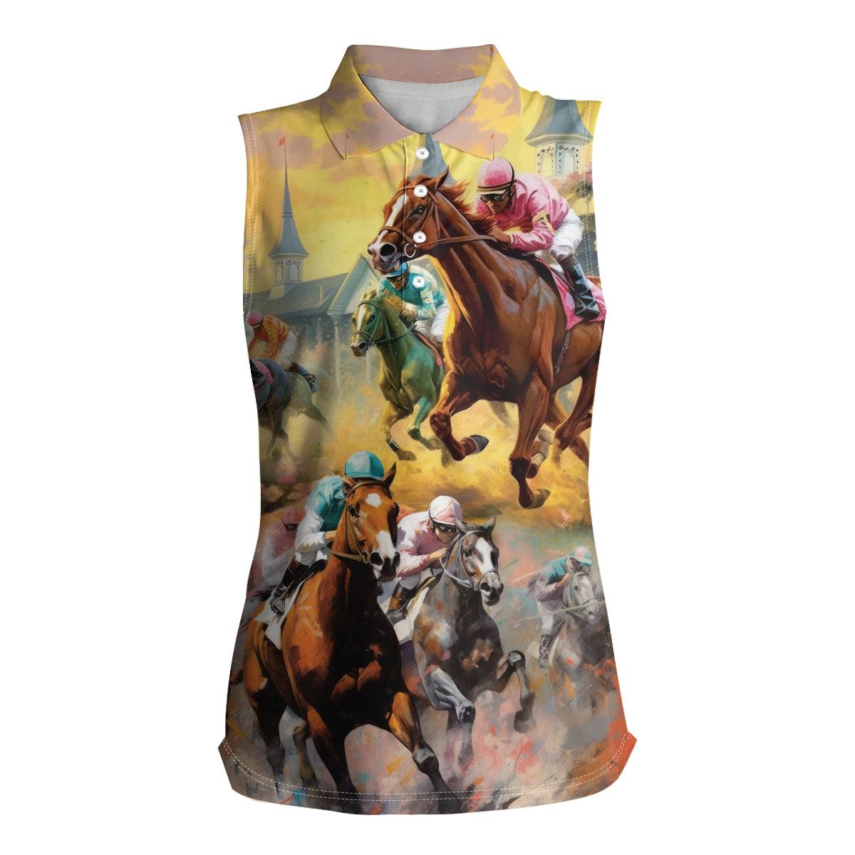 Kentucky Horses Racing Watercolor Women Sleeveless Polo Shirt - Wonder Print Shop