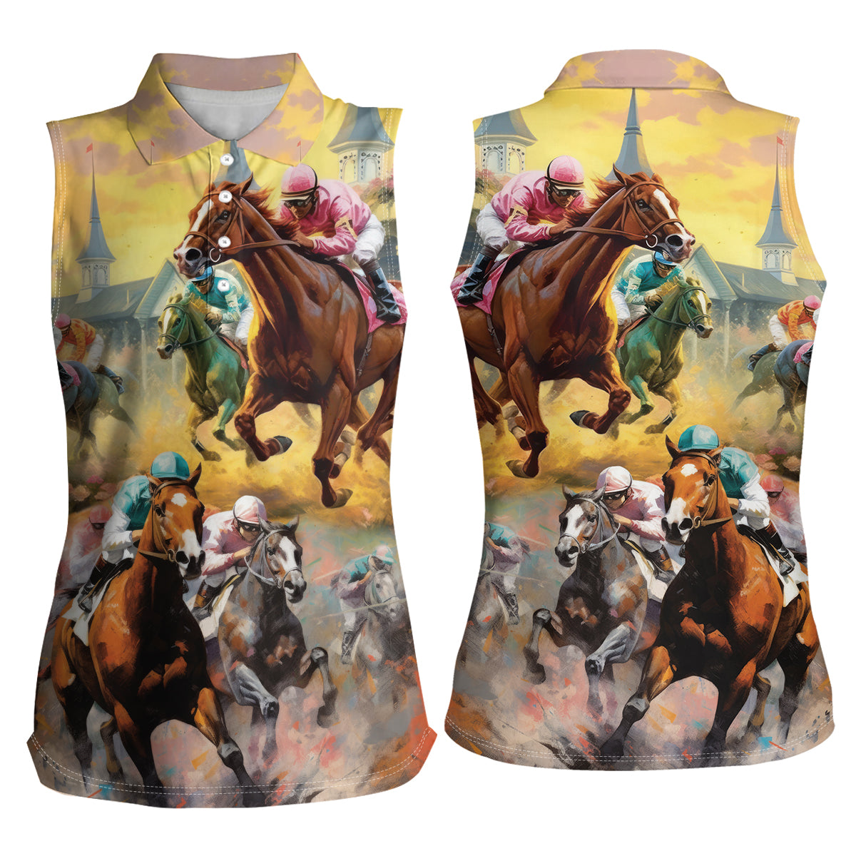 Kentucky Horses Racing Watercolor Women Sleeveless Polo Shirt - Wonder Print Shop