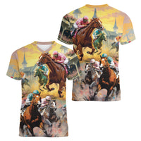 Kentucky Horses Racing Watercolor Women V-Neck T-Shirt - Wonder Print Shop