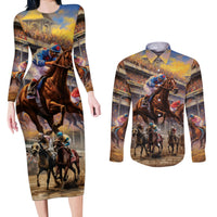 Kentucky Hosts Horse Races Watercolor Couples Matching Long Sleeve Bodycon Dress and Long Sleeve Button Shirt - Wonder Print Shop